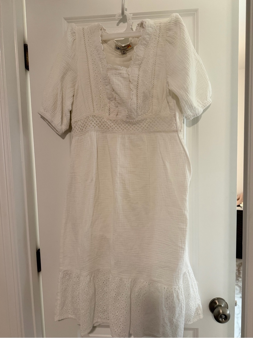 White Eyelet Cotton Midi Dress - Classic Summer Style